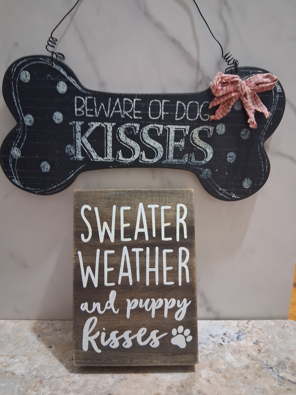 Hobby Lobby Black Dog Bone Wall Sign with Pink Bow - Beware of Dog Kisses +1